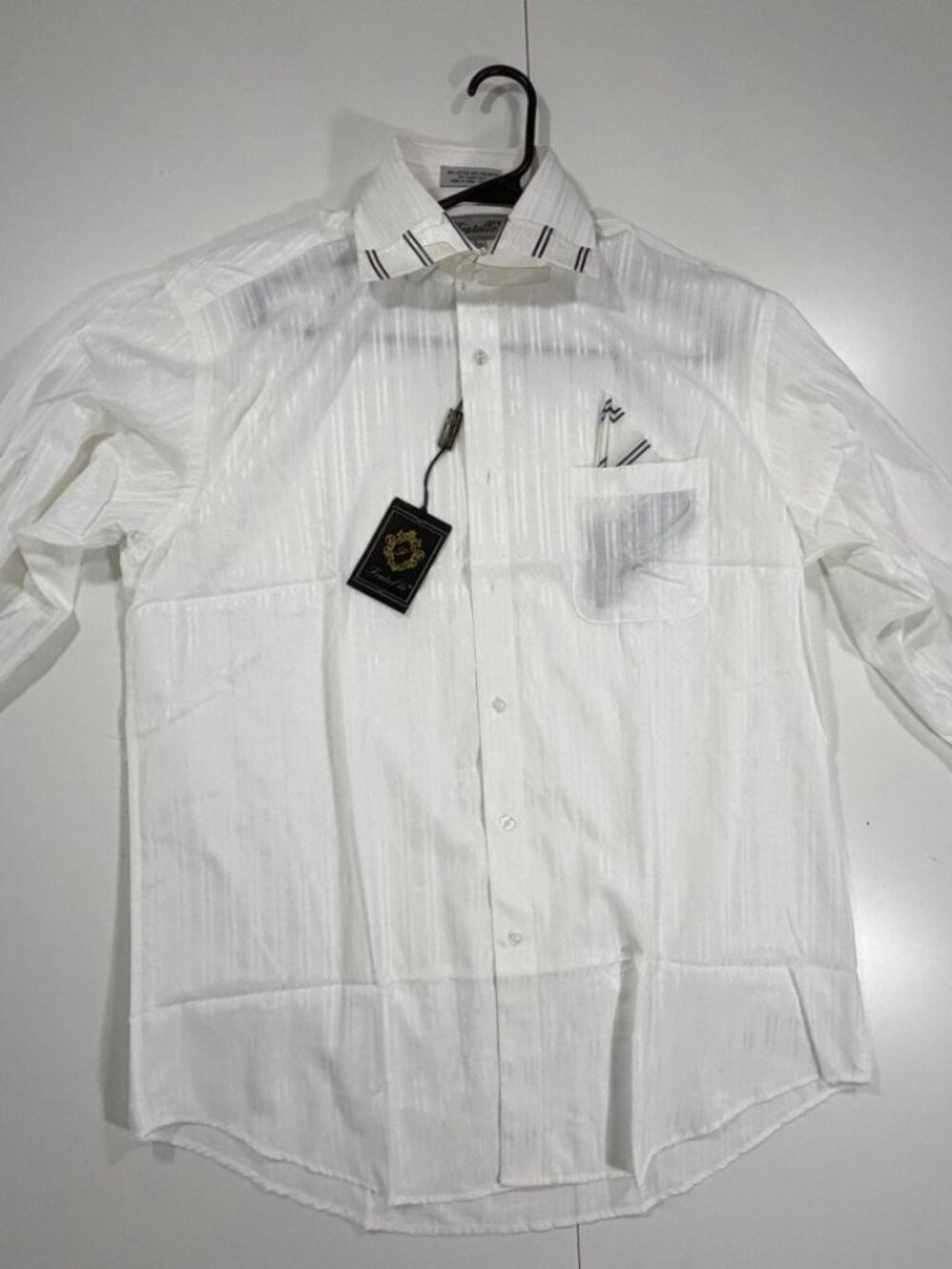Fratello French Cuff Dress Shirt White Black Trim Textured Self-Stripe NWT 16.5